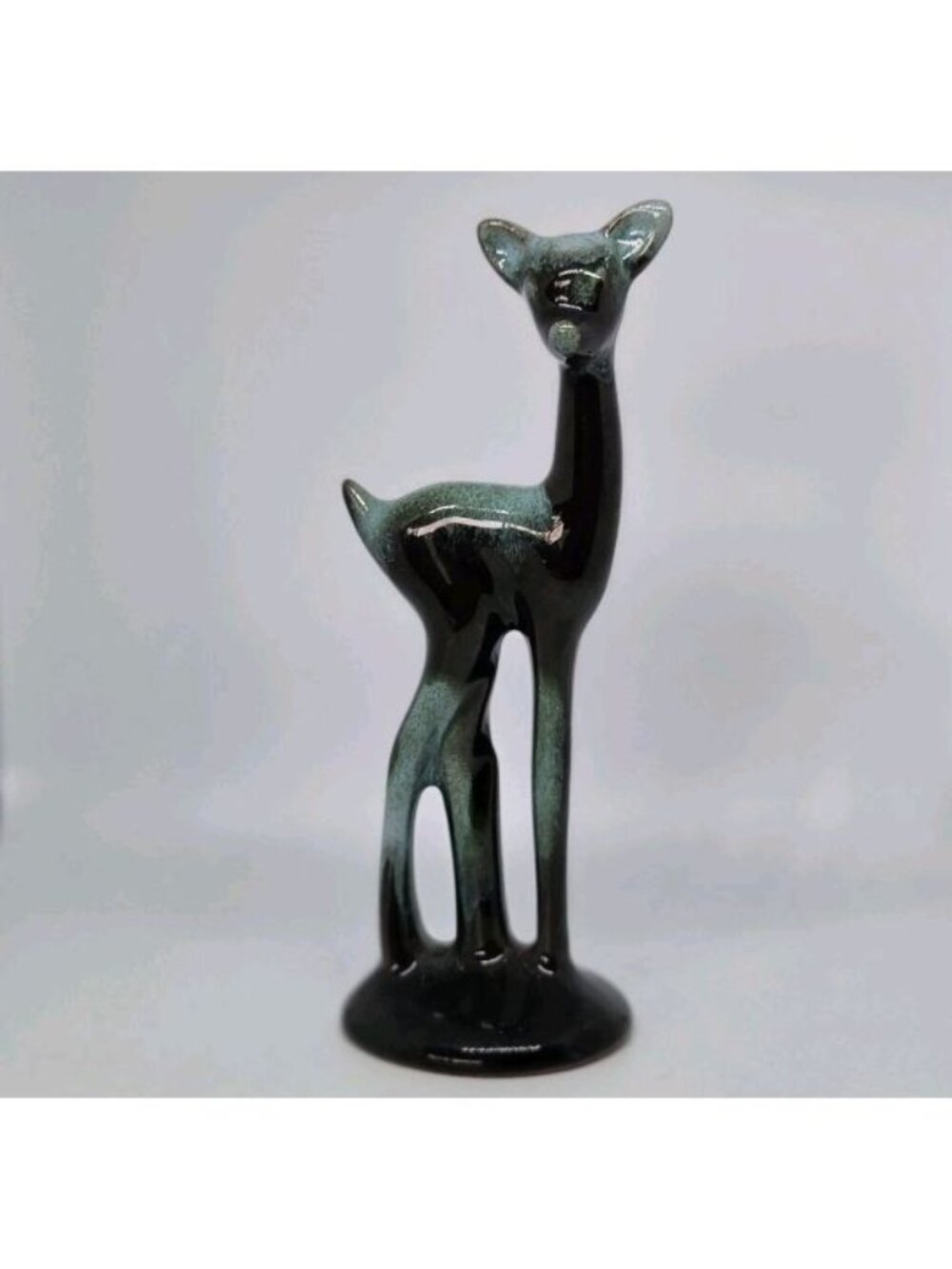 Blue Mountain Pottery 5.5" Green Drip Glaze Fawn Figurine MCM BMP Whimsical